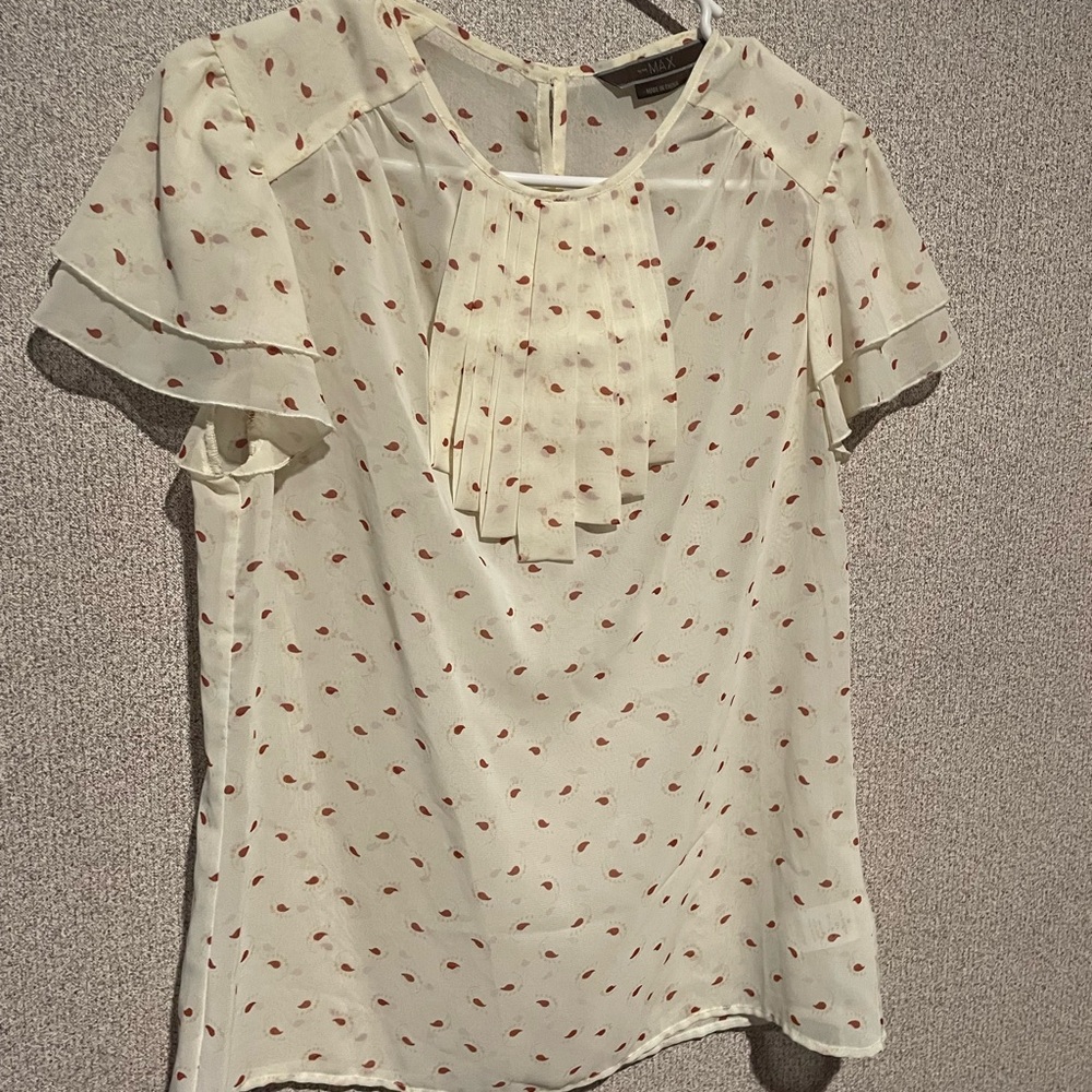 To the Max Cream and Red Ruffled Bib Collar Blouse